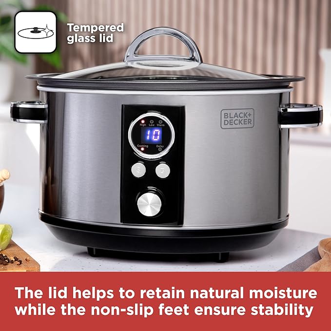 Olla de cocción lenta digital BLACK+DECKER de 6,5 l, acero inoxidable | BXSC16045GB